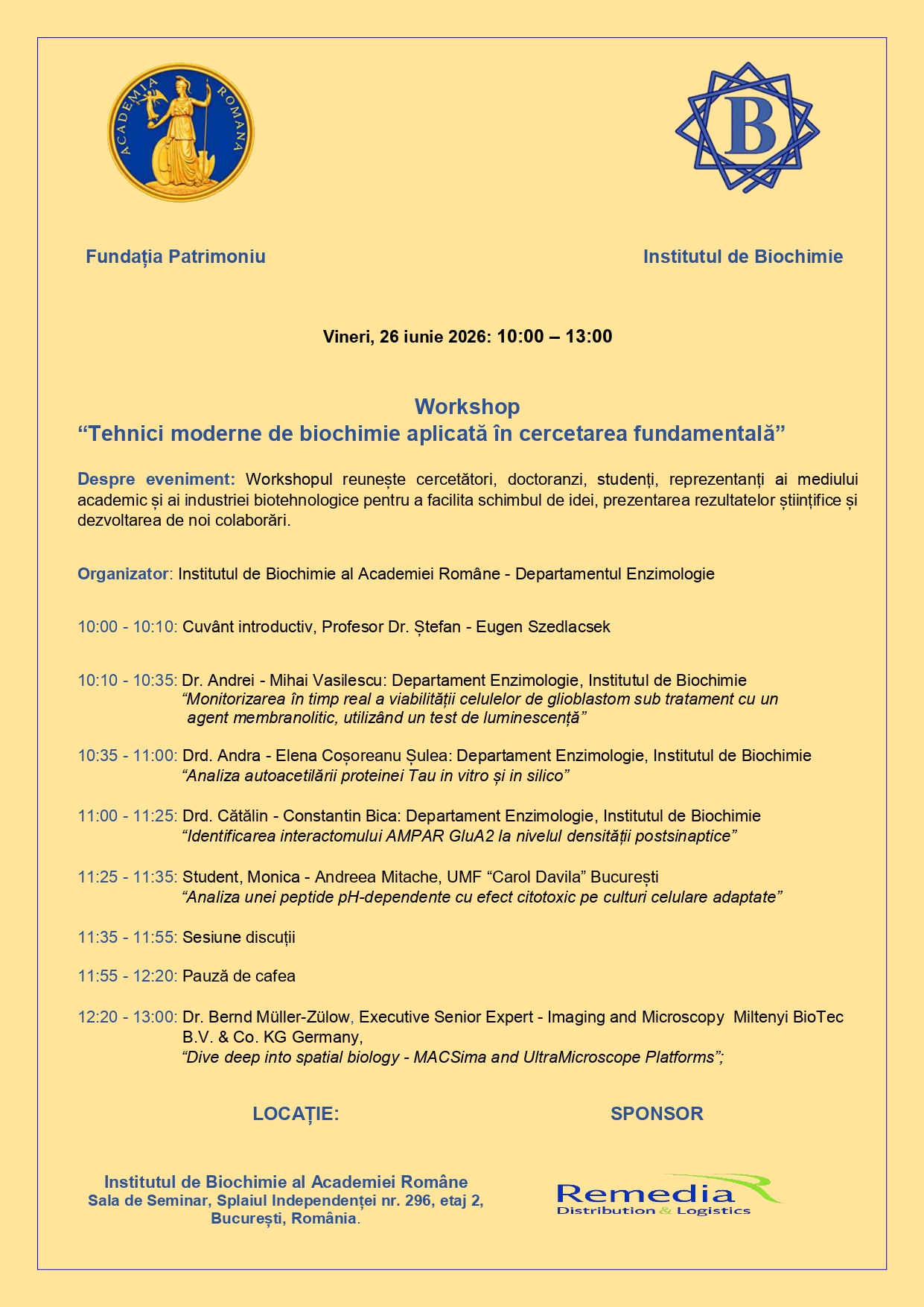 IBAR - Romanian Academy Heritage Trust Workshop "Modern Techniques in Applied and Fundamental Biochemistry"